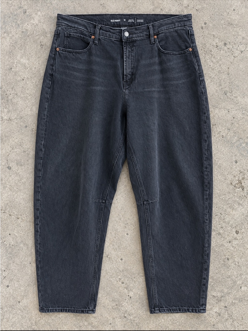 Old Navy High Rise Barrel Leg Jeans Women’s 18 Black Washed Stretch Denim